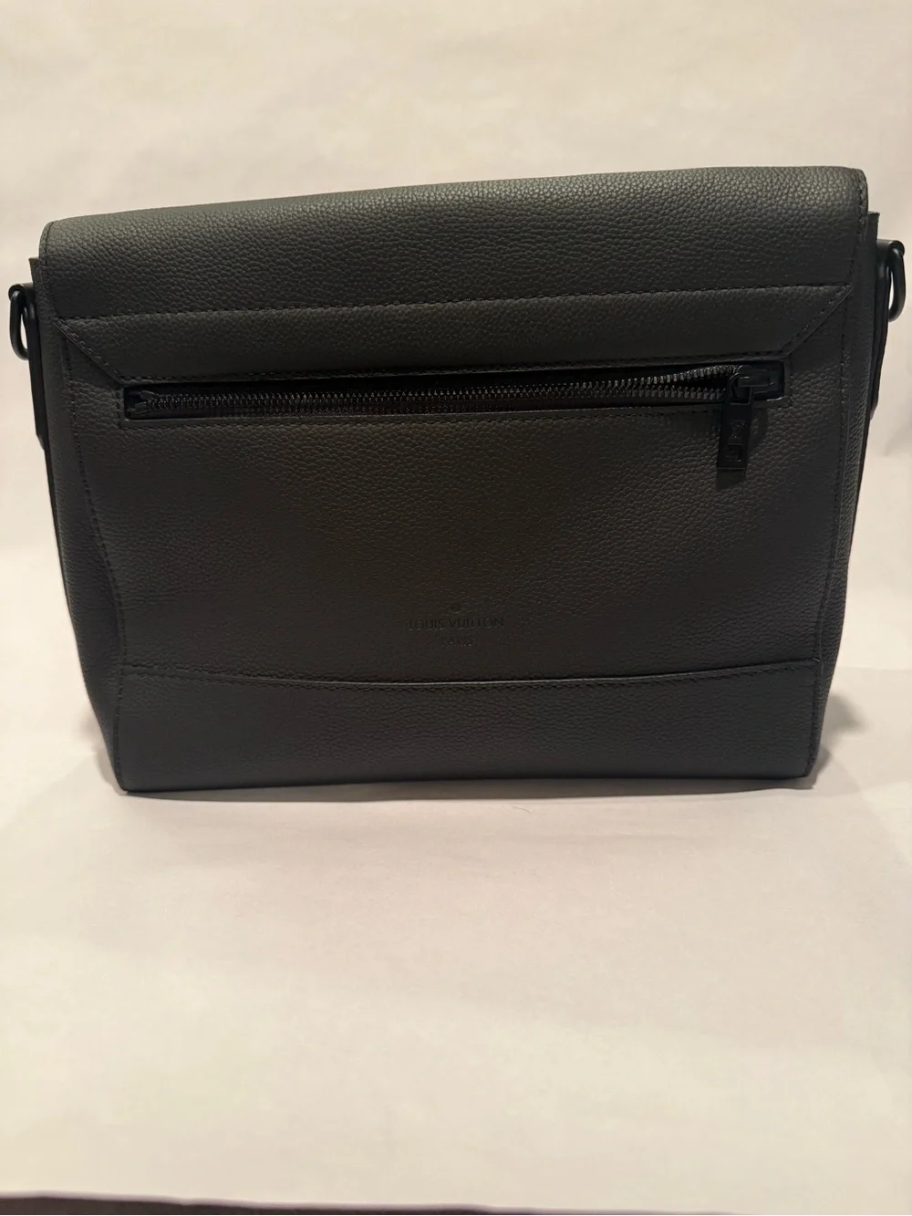 Louis Vuitton Black Pebbled Leather Messenger with LV Initials